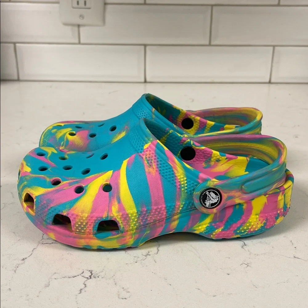 Crocs Classic Marbled Kids Clogs (207464) - Digital Aqua/Multi Size 2 Junior